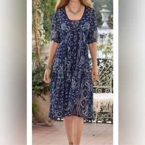 Sundance Bandana Paisley Button Front Midi Dress - Size Large - Navy
